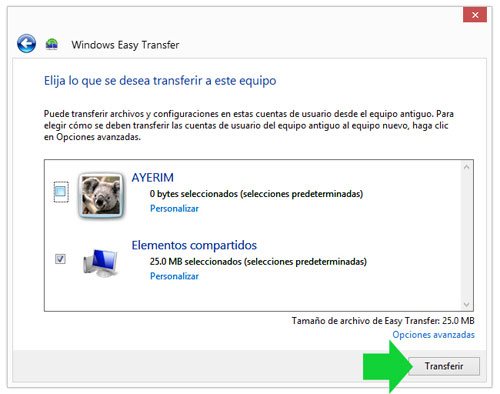 Restaurar con Windows Easy Transfer archivos de otro equipo
