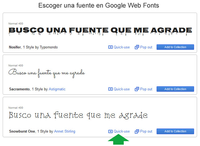 Escoger una fuente en Google Web Fonts para insertarla en una página web