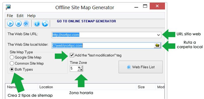 Usar el generador de sitemaps offline para crear dos tipos de archivos
