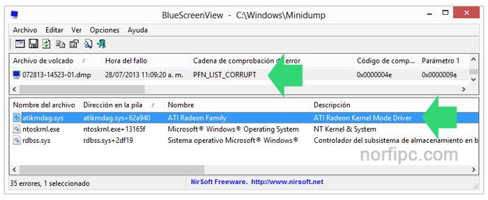 Análisis con BlueScreenView de un archivo de error Minidump