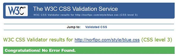 Mensaje de codigo CSS correcto en el validador del W3C