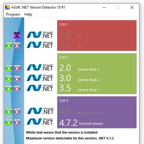 Ventana de NET Version Detector, aplicación para saber las versiones instaladas de .NET Framework