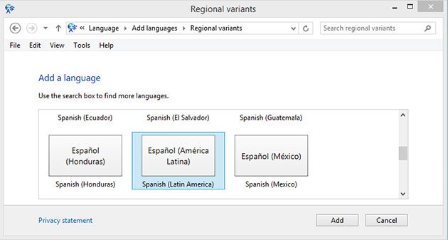 Escoger la variante regional del idioma Español, América Latina