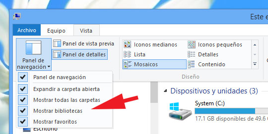 Habilitar y mostrar las bibliotecas en Windows 8.1