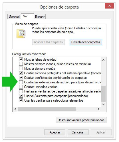 Mostrar las extensiones de archivos en Windows