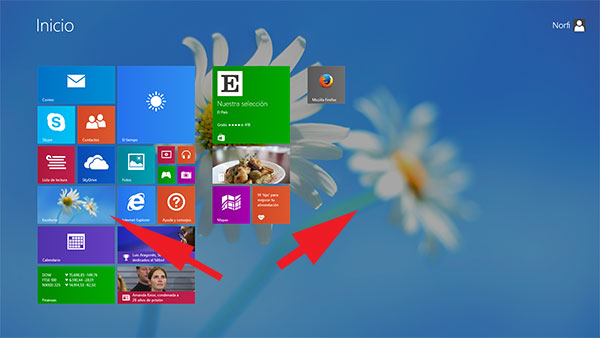 La misma imagen en el escritorio y la pantalla de inicio en Windows 8.1