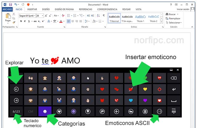 Usar el Teclado táctil para escribir simbolos Emoji en Microsoft Word