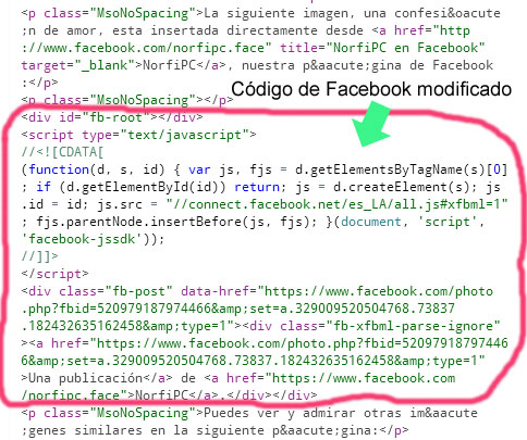 Código de Facebook insertado en un post de un blog de Tumblr
