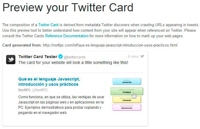 Probar el funcionamiento de Twitter Card