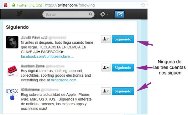 Página de Twitter following (siguiendo)