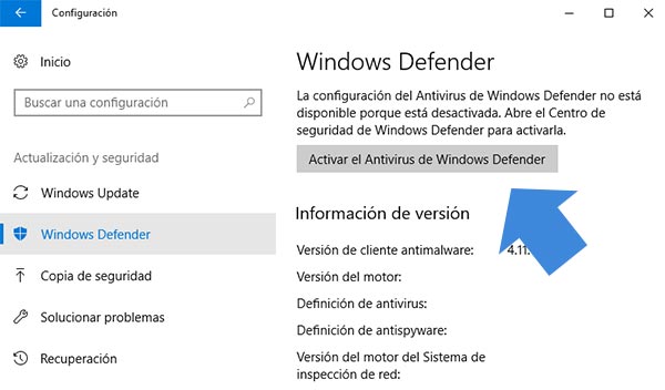 Activar Windows Defender
