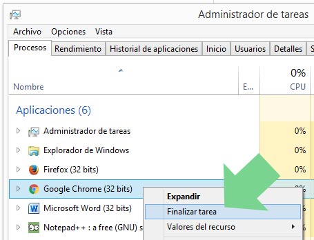 Cerrar el navegador web con el Administrador de tareas de Windows