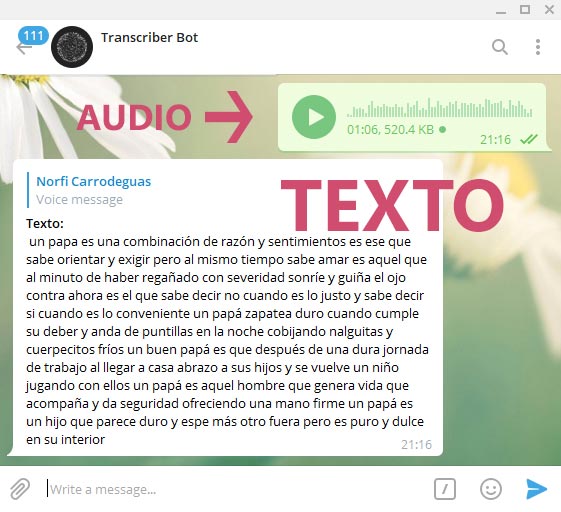Transcribir audio a texto con Transcriber Bot de Telegram