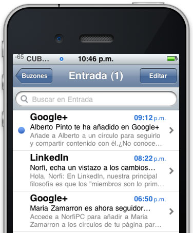 Correo de Gmail en el teléfono celular en Cuba