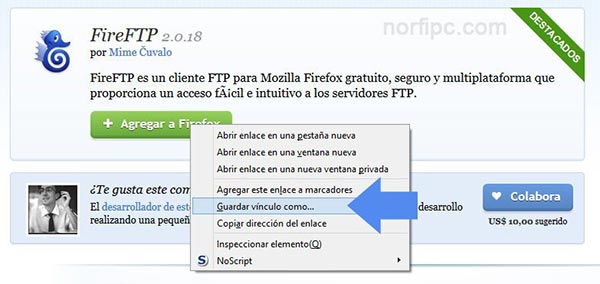 Descargar archivo XPI de una extensión para Firefox