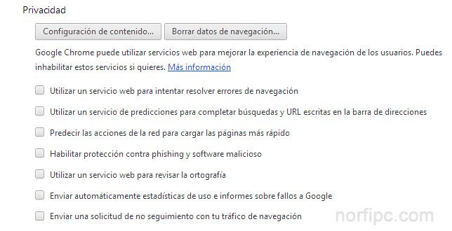 Deshabilitar el uso de los servicios web en Google Chrome