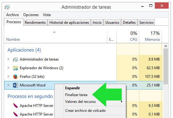 Finalizar tarea en el Administrador de dispositivos de Windows