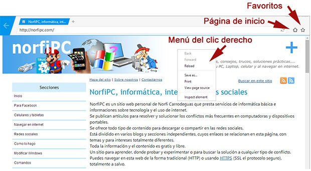 Usando el navegador Maxthon en el sitio web NorfiPC
