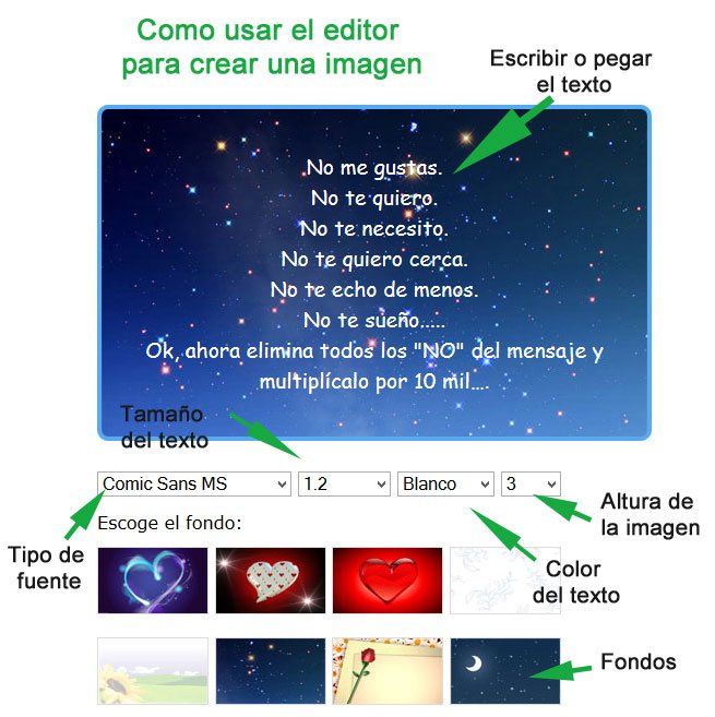 Como usar el editor para crear una imagen con un texto
