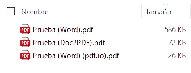 Diferencias de tamaño de archivos PDF