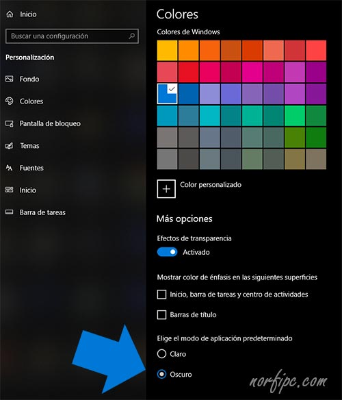 Activar el Modo oscuro en Windows 10