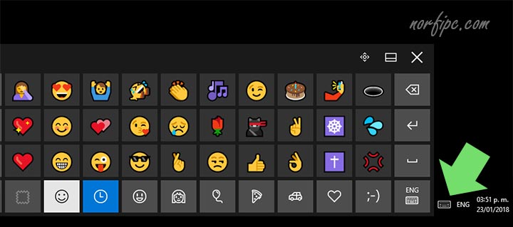 Ventana de Emojis en el teclado táctil en Windows 10