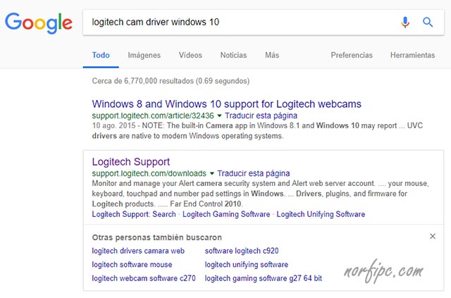 Buscar con Google controlador para una webcam Logitech