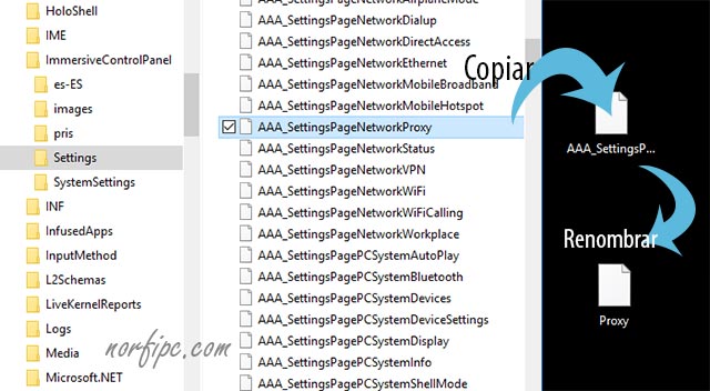 Copiar y renombrar carpetas especiales de Configuración en Windows 10