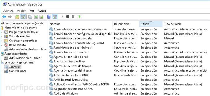 Herramienta para administrar servicios en Windows 10