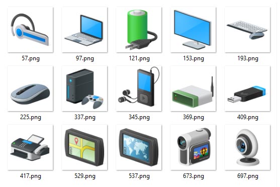 Imágenes en formato PNG extraídas del contenedor de iconos DDORes.dll en Windows