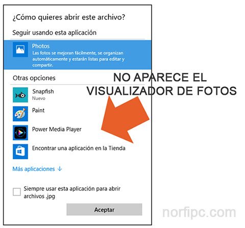 No aparece el Visualizador de fotos en Windows 10