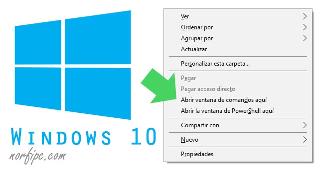 Como restaurar Abrir ventana de comandos aquí en Windows 10