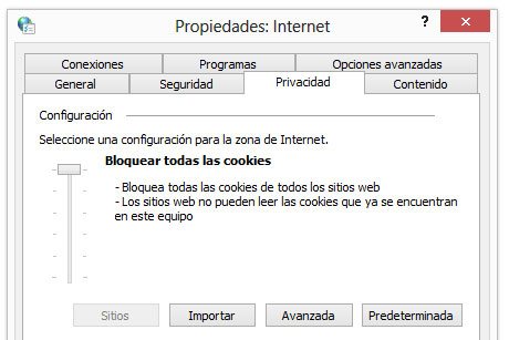 Bloquear las cookies en el navegador Internet Explorer