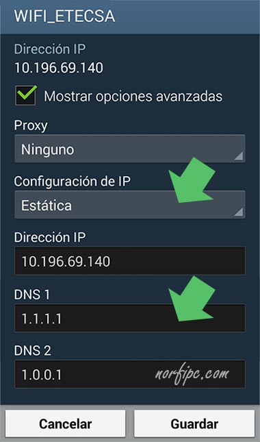 Cambiar los Servidores DNS en Android