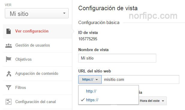 Cambiar la dirección URL del sitio en Google Analytics a HTTPS