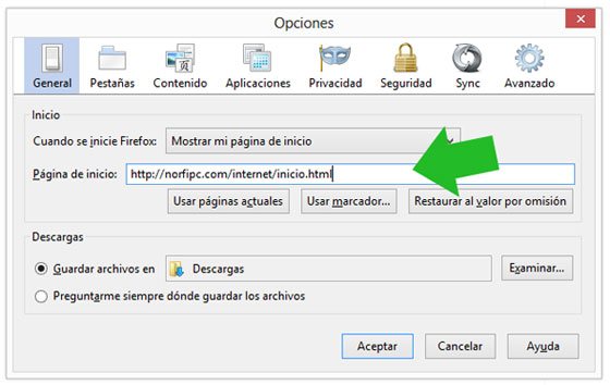 Configurar y establecer la página de inicio en el navegador Firefox