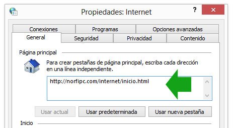 Configurar y establecer la página de inicio en el navegador Internet Explorer