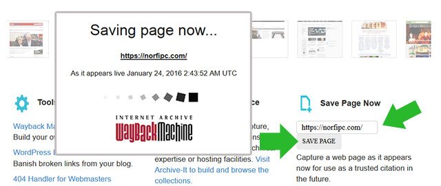 Guardar una copia de una página de un sitio web en el servicio de de Wayback Machine en Internet Archive