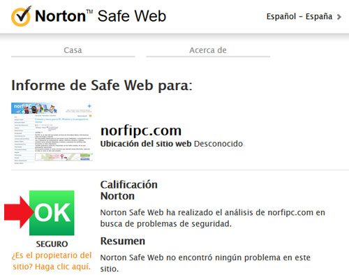 Informe de Navegación segura de Norton