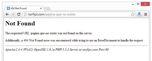 Página con Mensaje de Error 404 predeterminada que devuelve Apache