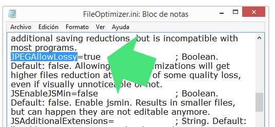 Modificar el archivo de configuración de FileOptimizer, para usar el algoritmo de compresión Guetzli de Google