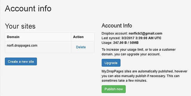 Obtener un nombre de dominio en el servicio de DropPages