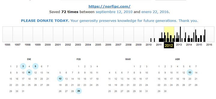 Copias de páginas del sitio web NorfiPC guardadas en el servicio de Wayback Machine en Internet Archive