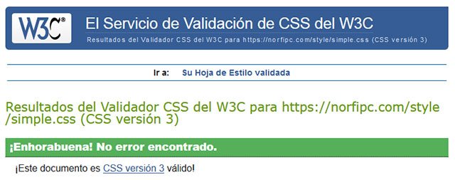 Resultado del Validador de archivos CSS del W3C