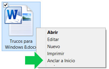 Anclar cualquier archivo a la pantalla de inicio en Windows 8
