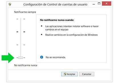 Desactivar notificaciones del control de cuentas de usuarios en Windows 8