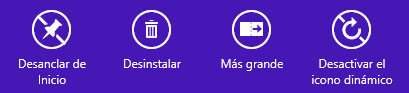 Opciones de los iconos de la pantalla de inicio en Windows 8