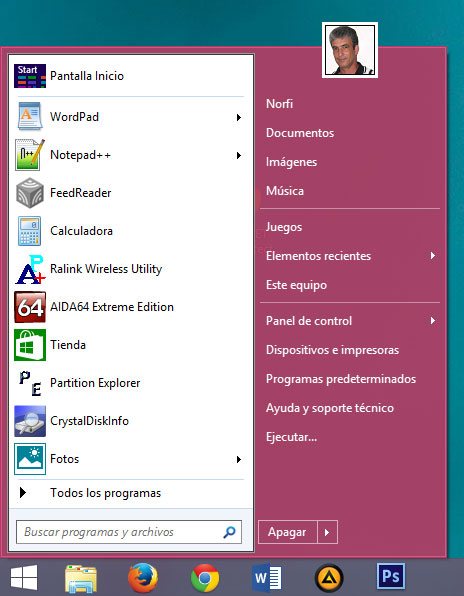 Menú de inicio en Windows 8.1 usando el programa Classic Shell