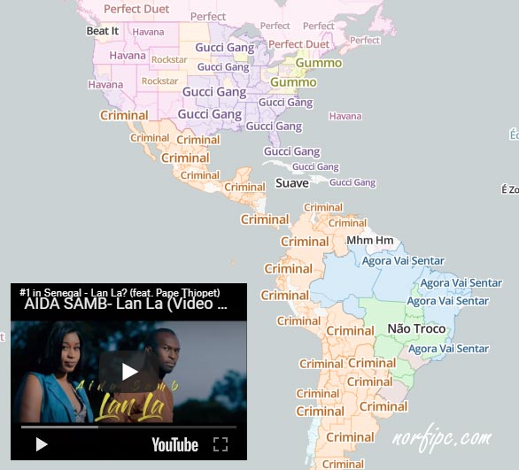 Top de videos musicales de YouTube en el mapa